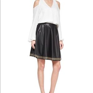 Gold Embellished Leather Skirt